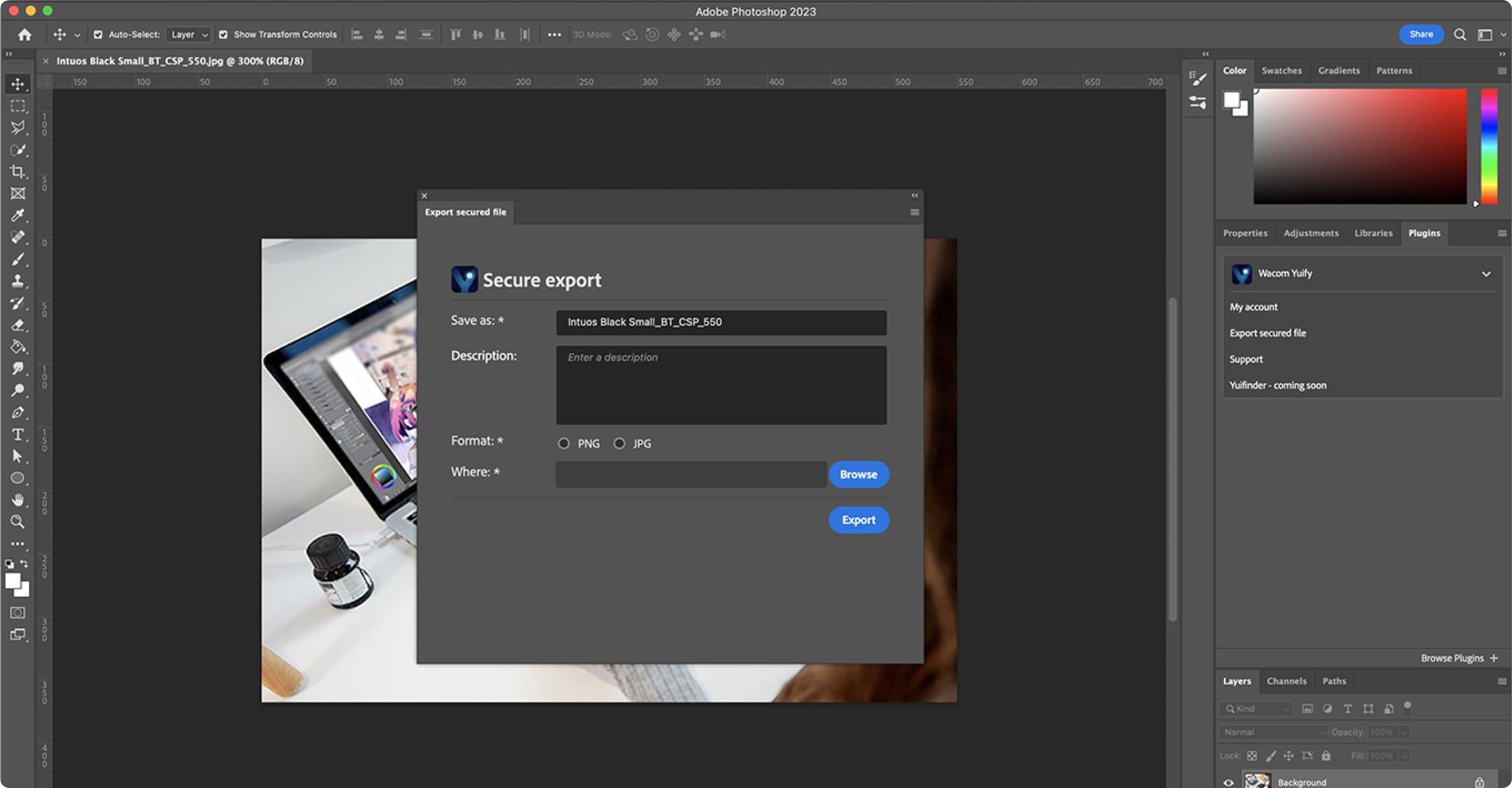 Yuify Photoshop plugin export window